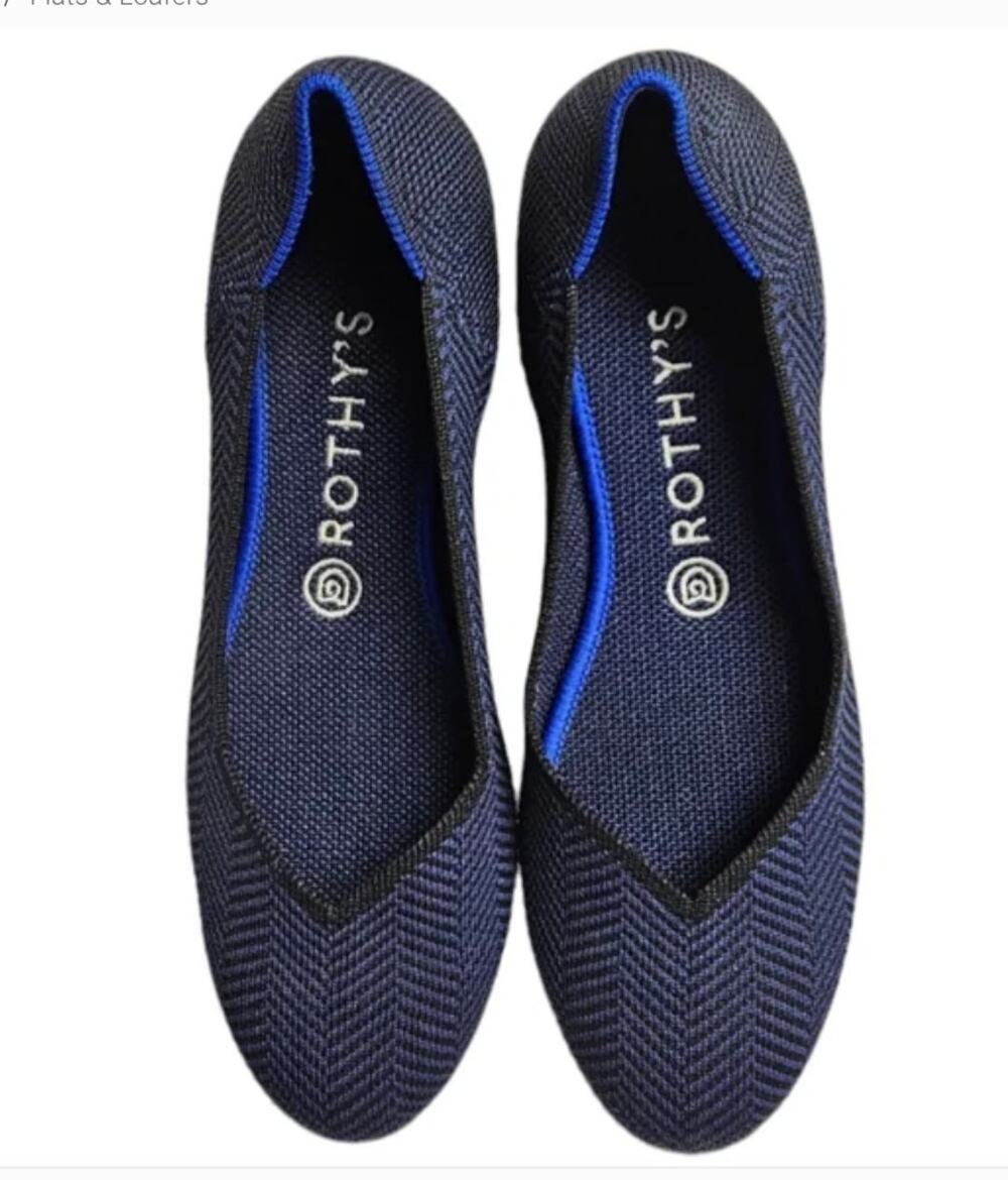 Rothys Rounded Toe Flats Midnight Metallic Herringbone Size 8 NIB Office Retired
